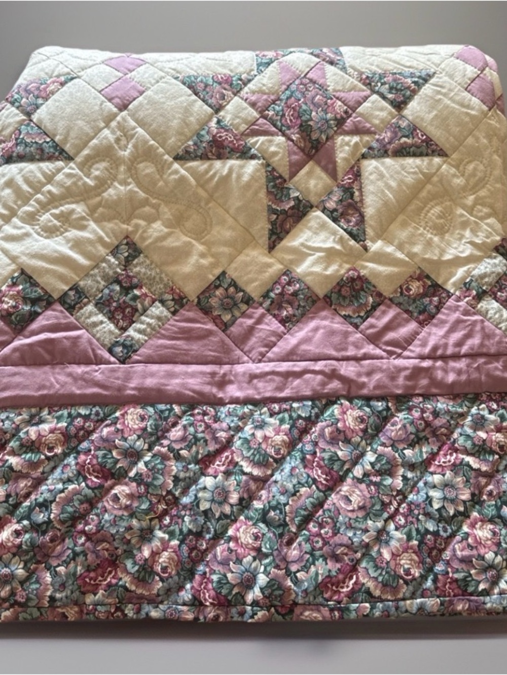 Large Handmade Star Quilt 105 x 90 Oversized Queen King Size Quilted Bedspread